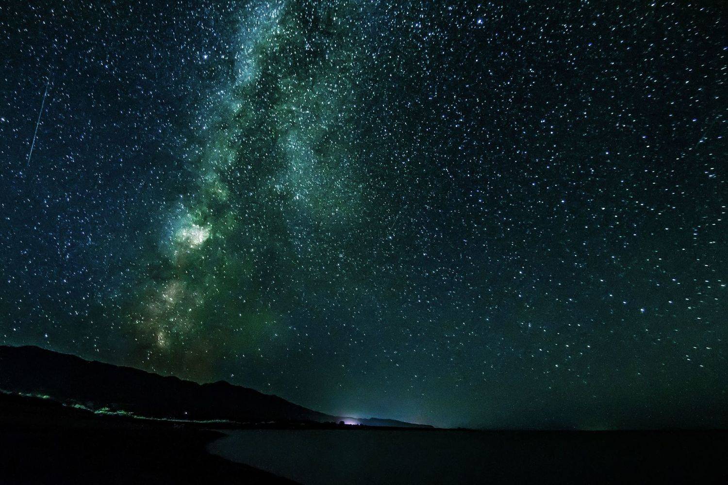 природа, пейзаж, ночь, озеро, звезды, горы, Василий Шумкин