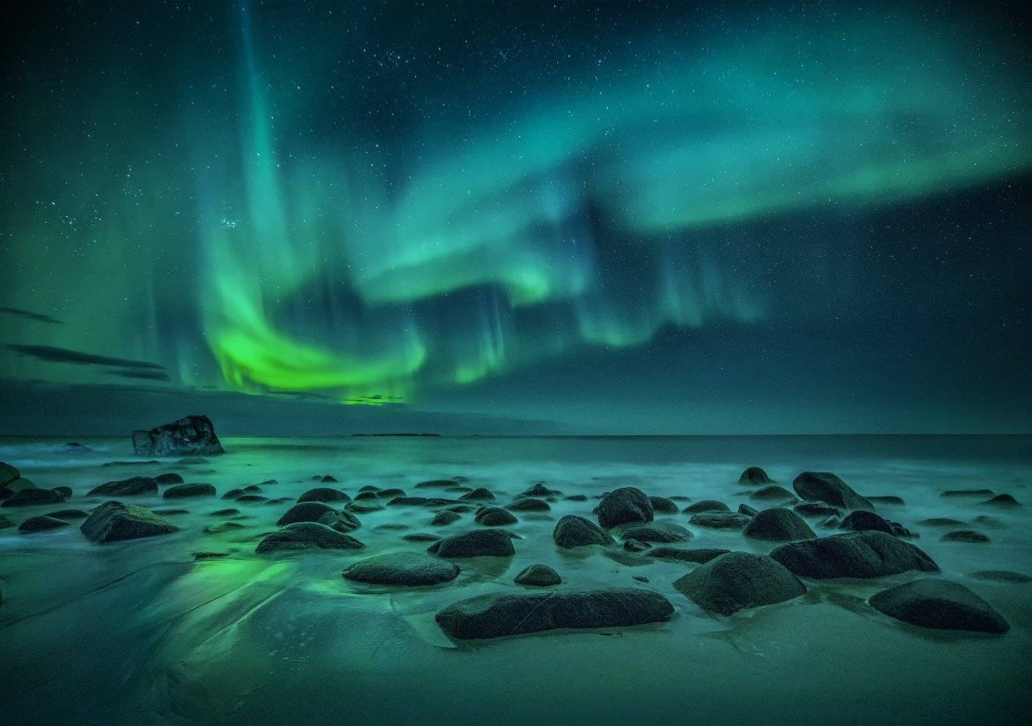 Лофотенские острова, Utakleiv Beach, зима, полярное сияние, Михаил Щеглов