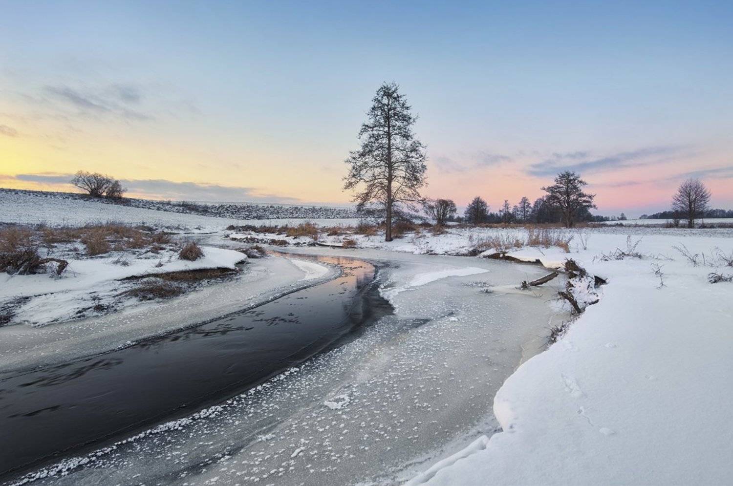 wintertime, poland, river, sunset, pastel, lovepeaceandrockandroll, Rafal