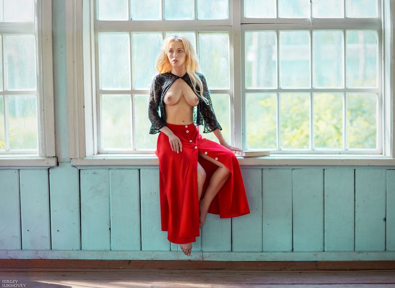 книга, чтение, библиотека, учеба, ню, красная юбка, кружево, обнаженная девушка, топлесс, солнечный день, читающая девушка Интересная книга фото превью