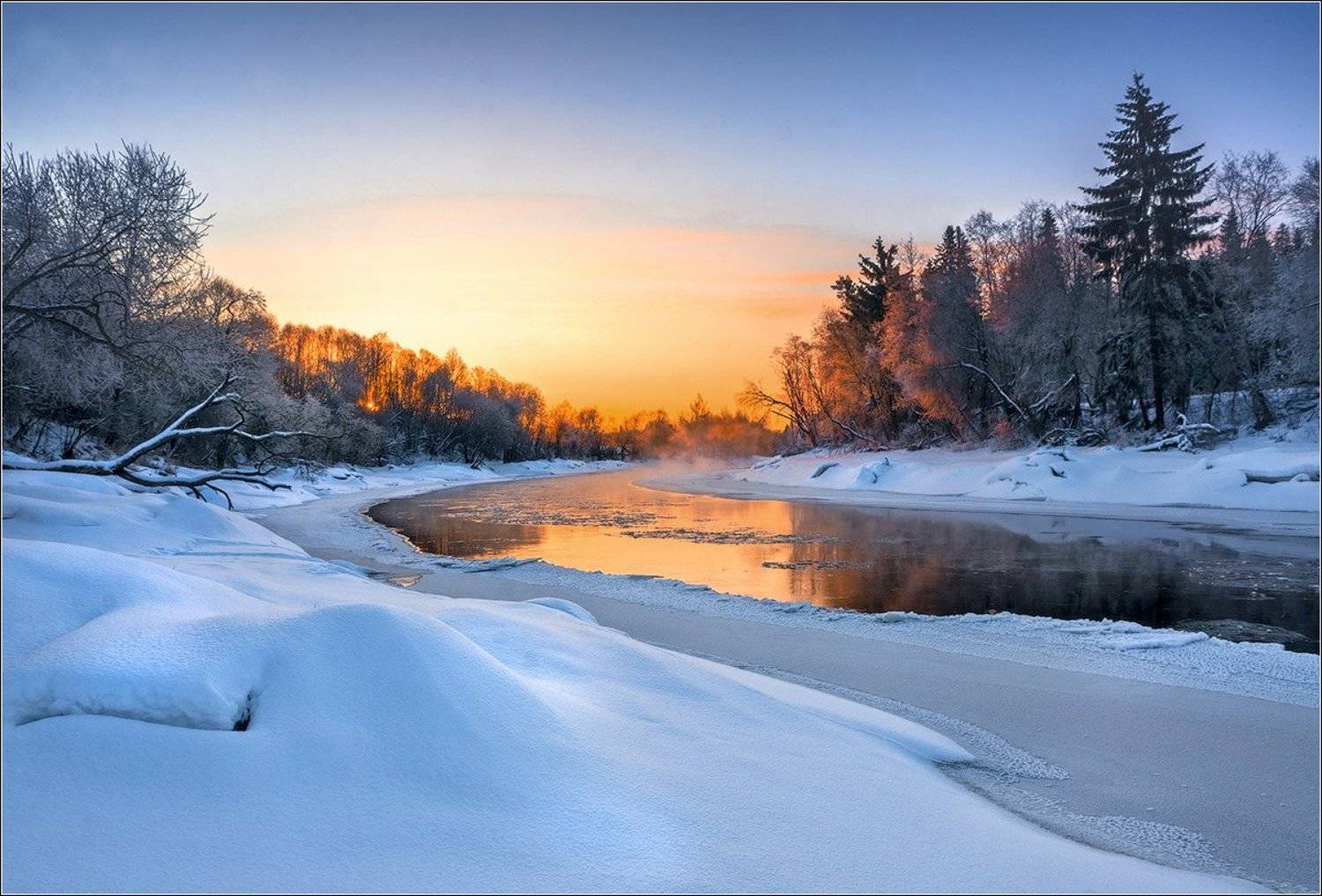 река, рассвет, зима, утро, беларусь, Andrew Kuzmin