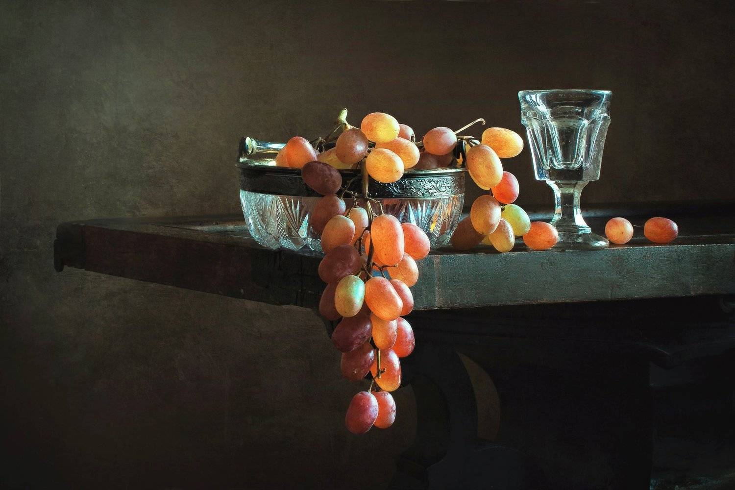 натюрморт, хрусталь, виноград, Анна Петина