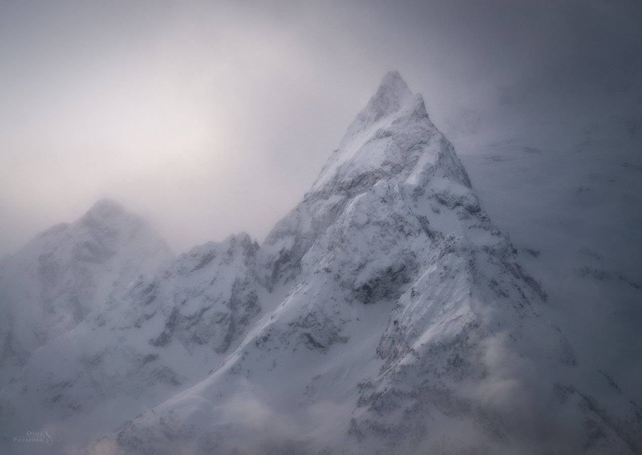 инэ, домбай, кавказ, горы, снег, зима, облака, дымка, кчр, Степаненко Ольга