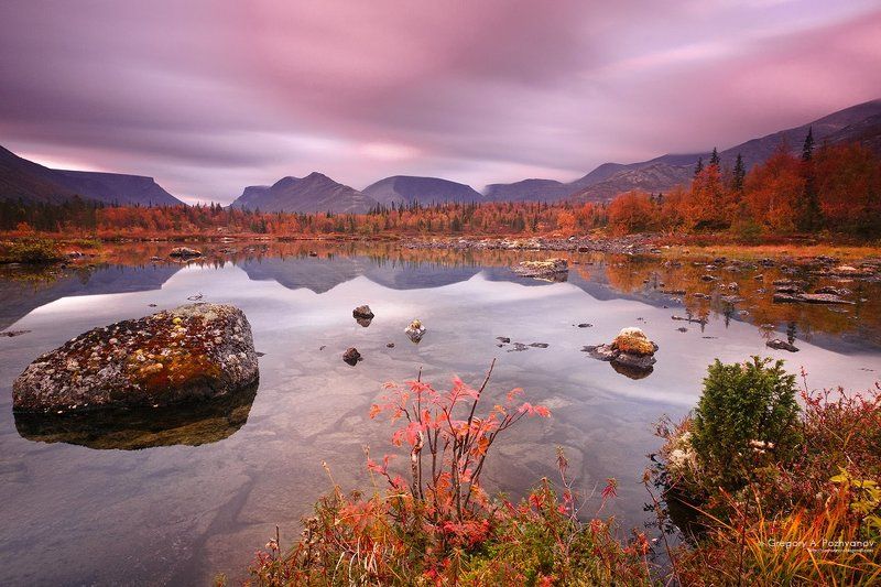 хибины, осень, сентябрь, заполярье, кольский, полуостров, горы, тундра, озеро, кукисвумчорр, пачвумчорр, куэльпорр, петрелиуса, кунийок Кольский рассвет фото превью