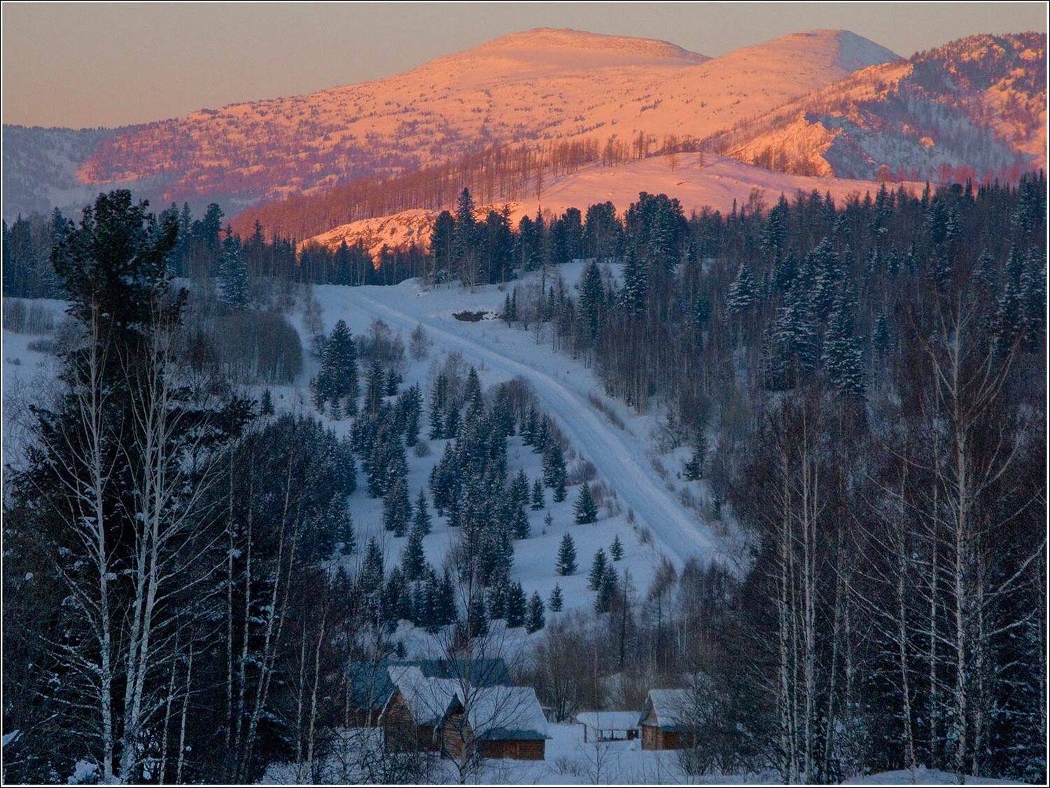 зима, снег, закат, лес , солнце, Антонина