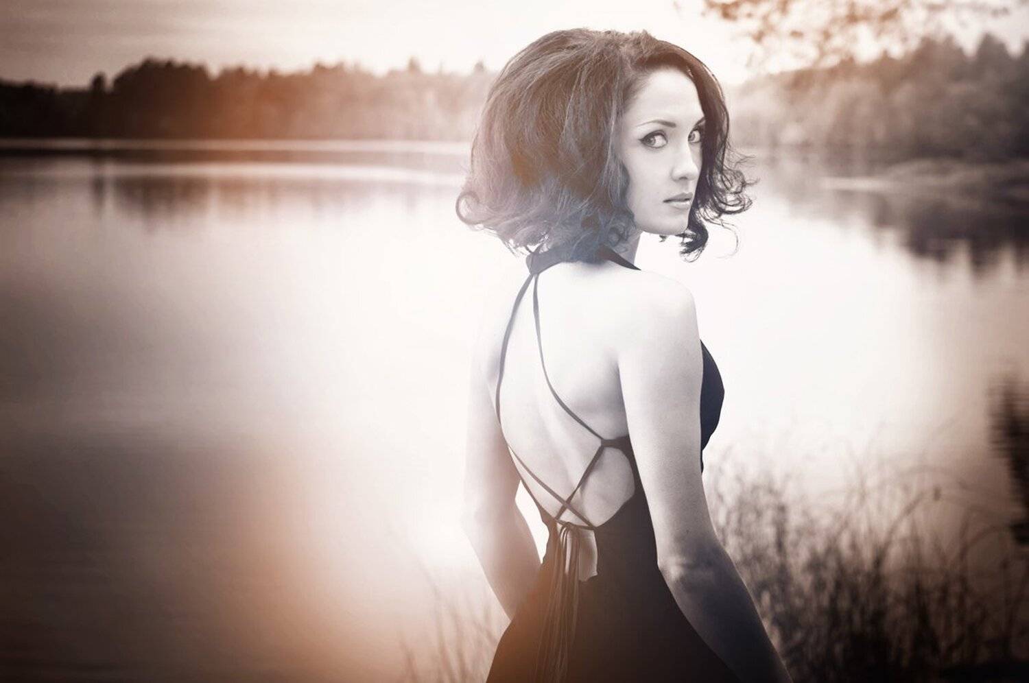 девушка, лес, , платье, черное, Мария Мальгина