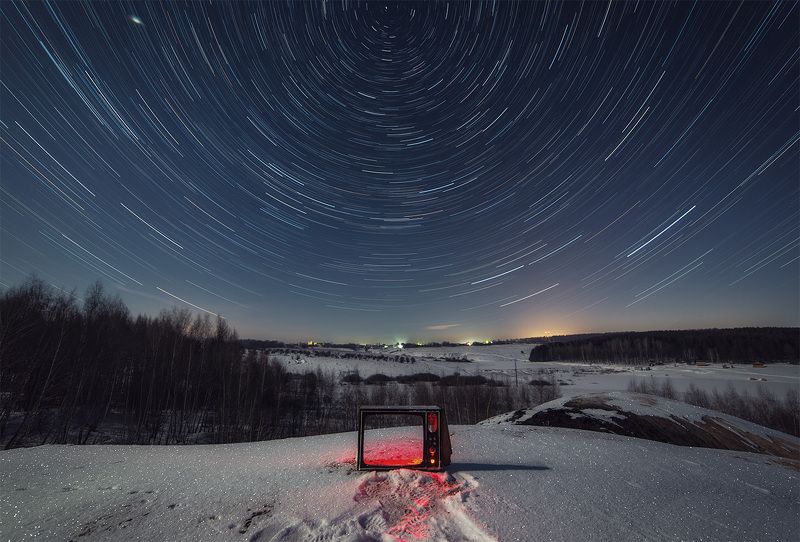 ночь, звезды, пейзаж, зима, снег Цветные сны фото превью