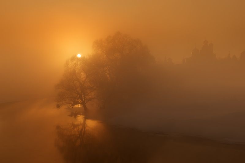 солнце, рассвет, река, мороз, зима, сне, дерево, свет Когда просыпается солнце фото превью