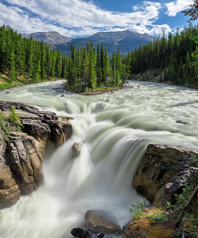 Canadian Rockies, Jasper, National, Park, Rocky Mountains, Alberta, Canada, Sunwapta, falls, Banff,  island, forest, mountain, Waterfall, Athabaska, river,  Waterfalls фото превью