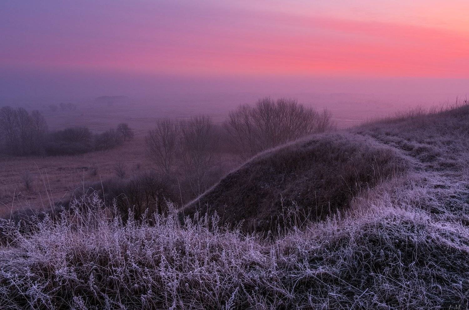 рассвет, туман, холмы, иней, свет, утро, природа, пейзаж, winter, frost, sunrise, morning, mood, sky, nature, landscape, foggy, colors, light, magic, hills, Ivan Maljarenko