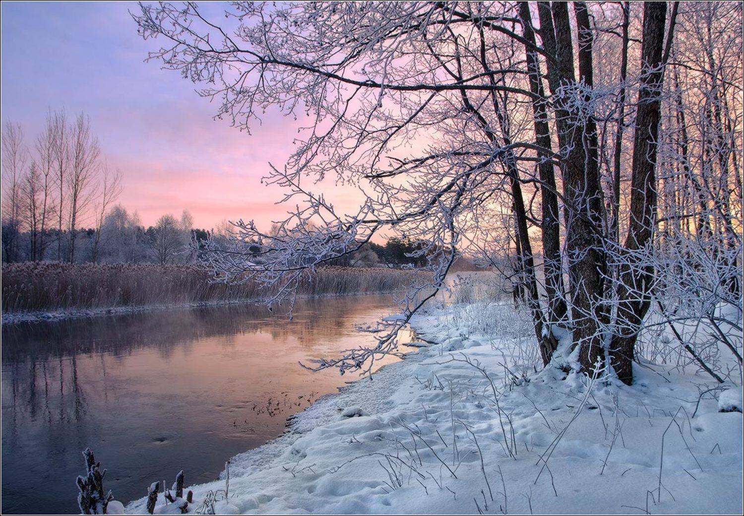 утро, рассвет, река, зима, беларусь, Andrew Kuzmin