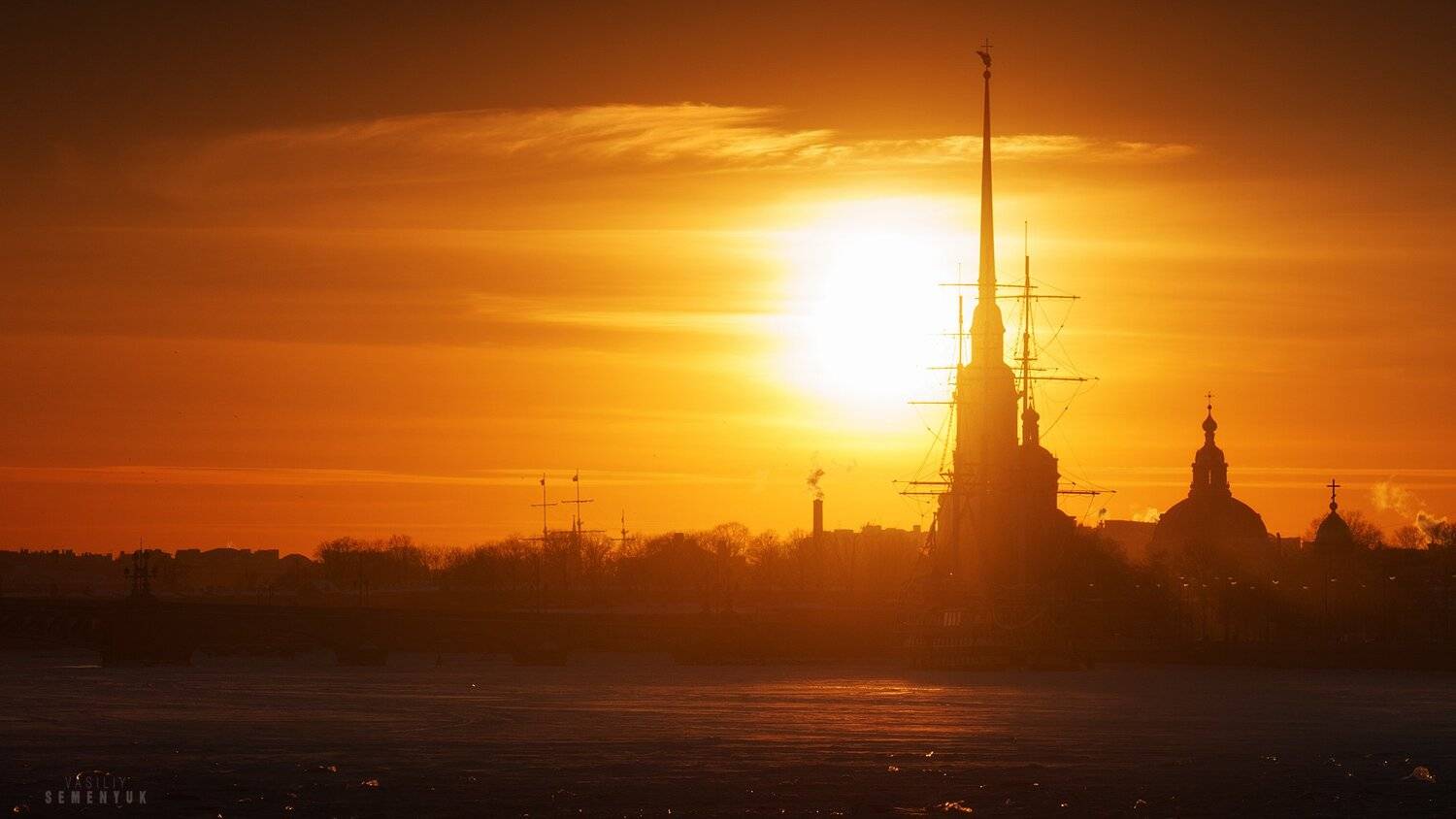 зима, питер, петропавловская крепость, закат, нева, лёд., Семенюк Василий