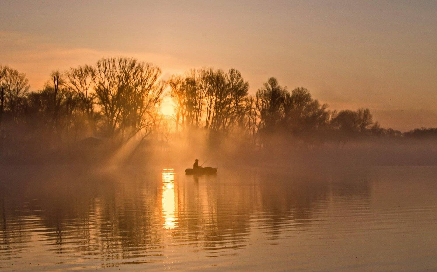 март, восход, рассвет, туман, рыбак, Валерий Наумов