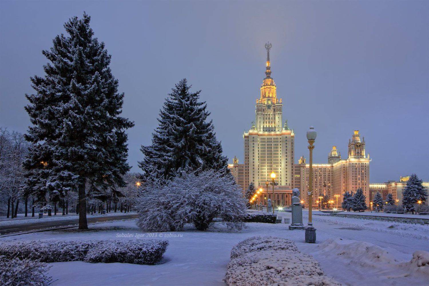МГУ, зима, Москва, вечер, Moscow State University, winter, Moscow, evening,, Соболев Игорь