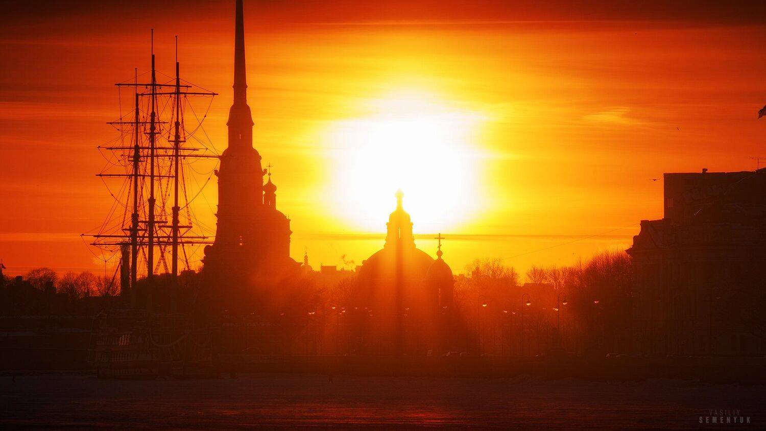 зима, питер, петропавловская крепость, закат, нева, лёд, свет., Семенюк Василий