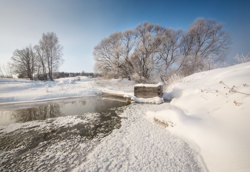 winter, frost, water, ice,snow, мороз, зима, утро, пейзаж. лед, иней Морозное утро у источника фото превью