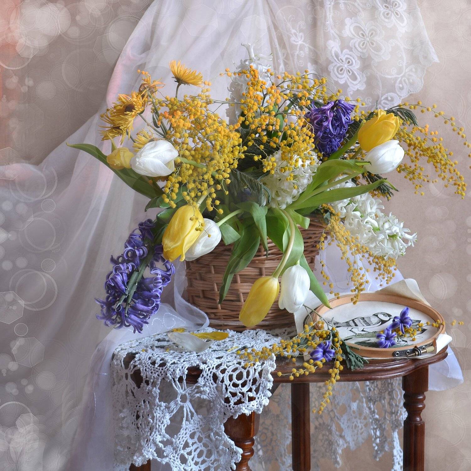 still life,натюрморт,весенний, весна, гиацинты, март, мимоза, тюльпаны, фото натюрморт, цветы, Колова Валентина