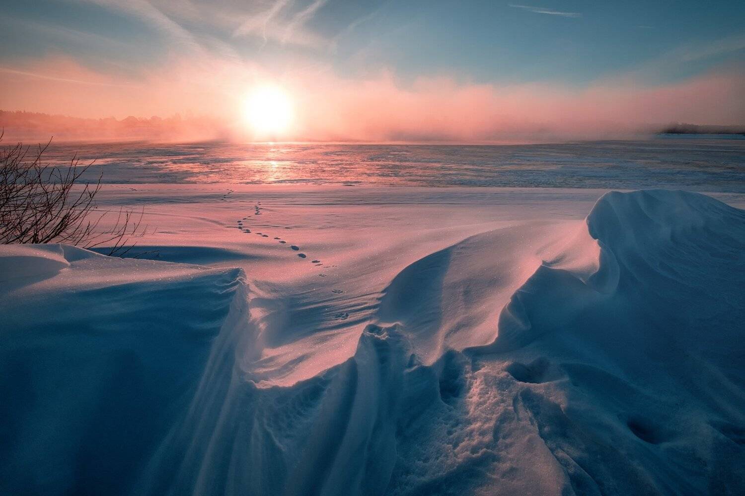 пейзаж, зима, снег, солнце, свет, волга, утро, холод, мороз, март, туман, Андрей Чиж