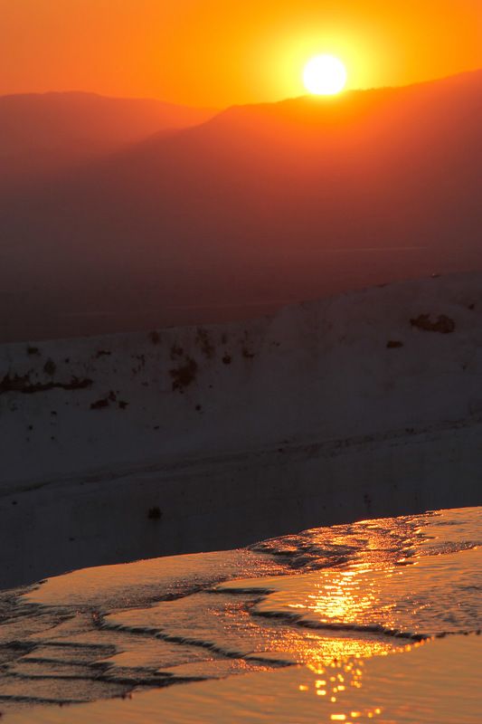 закат, солнце, вода, Памуккале, травертины Закат в Памуккале фото превью