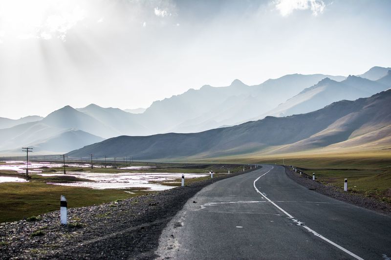 природа, пейзаж, горы, дорога, река Дорога на Памир фото превью