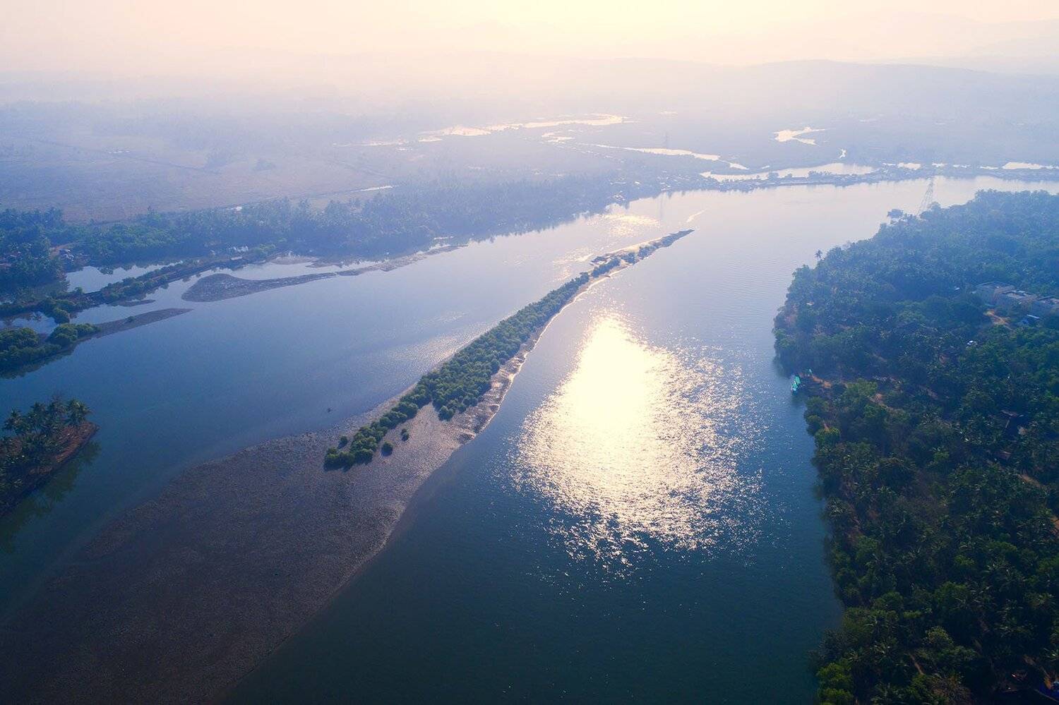 Индия, Гоа, река Сал, восход, туман, дрон, aerial, Борис Резванцев