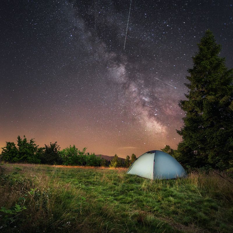 milky way, night, nighscape, mountains, mountain, stars, sky, tent,  Tent фото превью