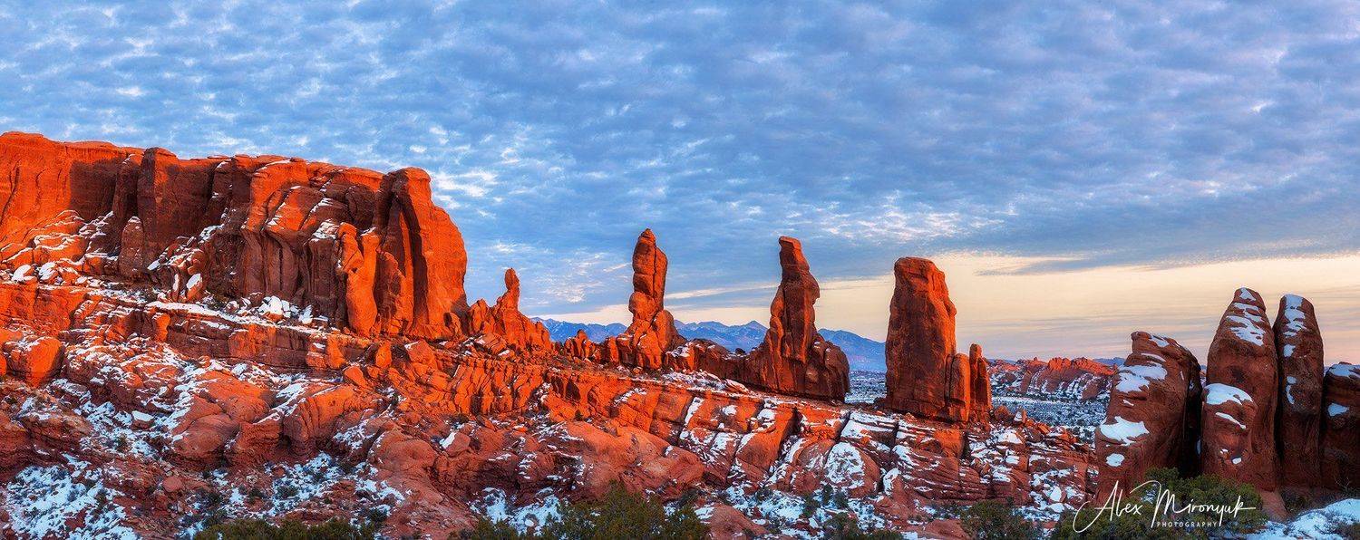 юта, парк, арки, зима, снег, панорама, скала, закат, природа,, Alex Mironyuk