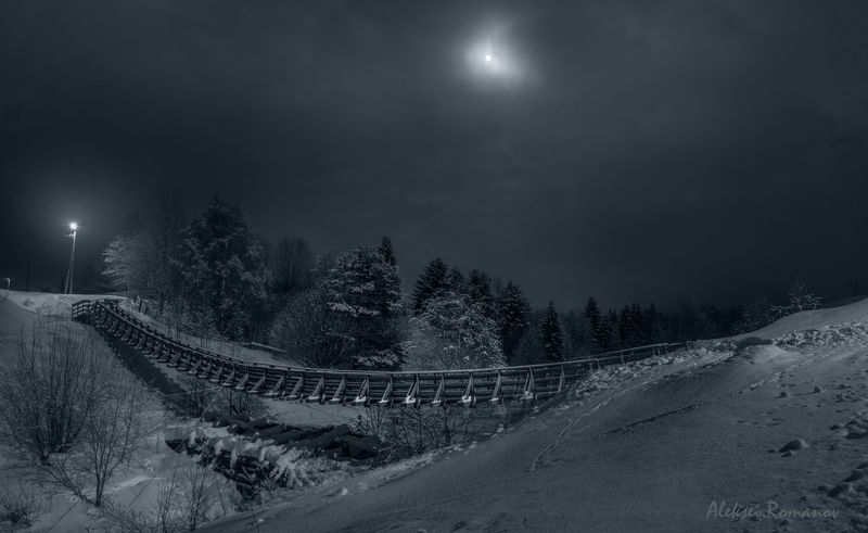 природа, север, ночь, луна, мост Лунная ночь фото превью