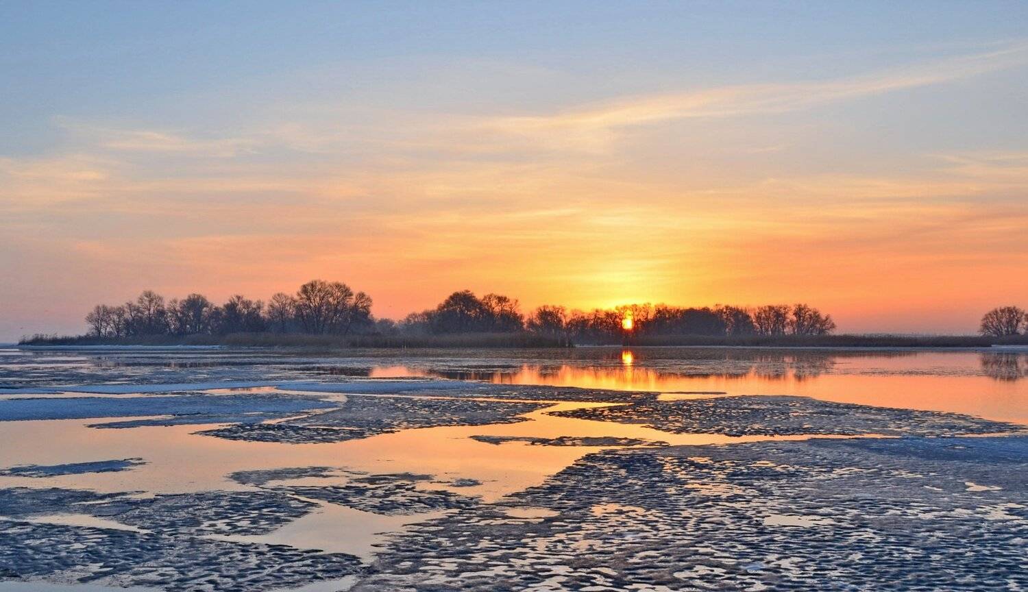 март, восход, рассвет, река, лёд, Валерий Наумов