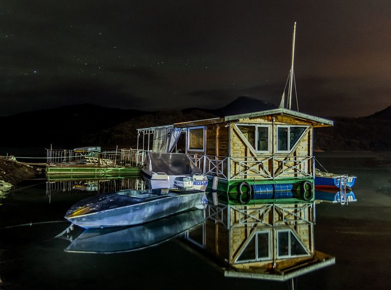 #port#night#mirrors#boat#lake#star#landscape#nature#adventure  фото превью