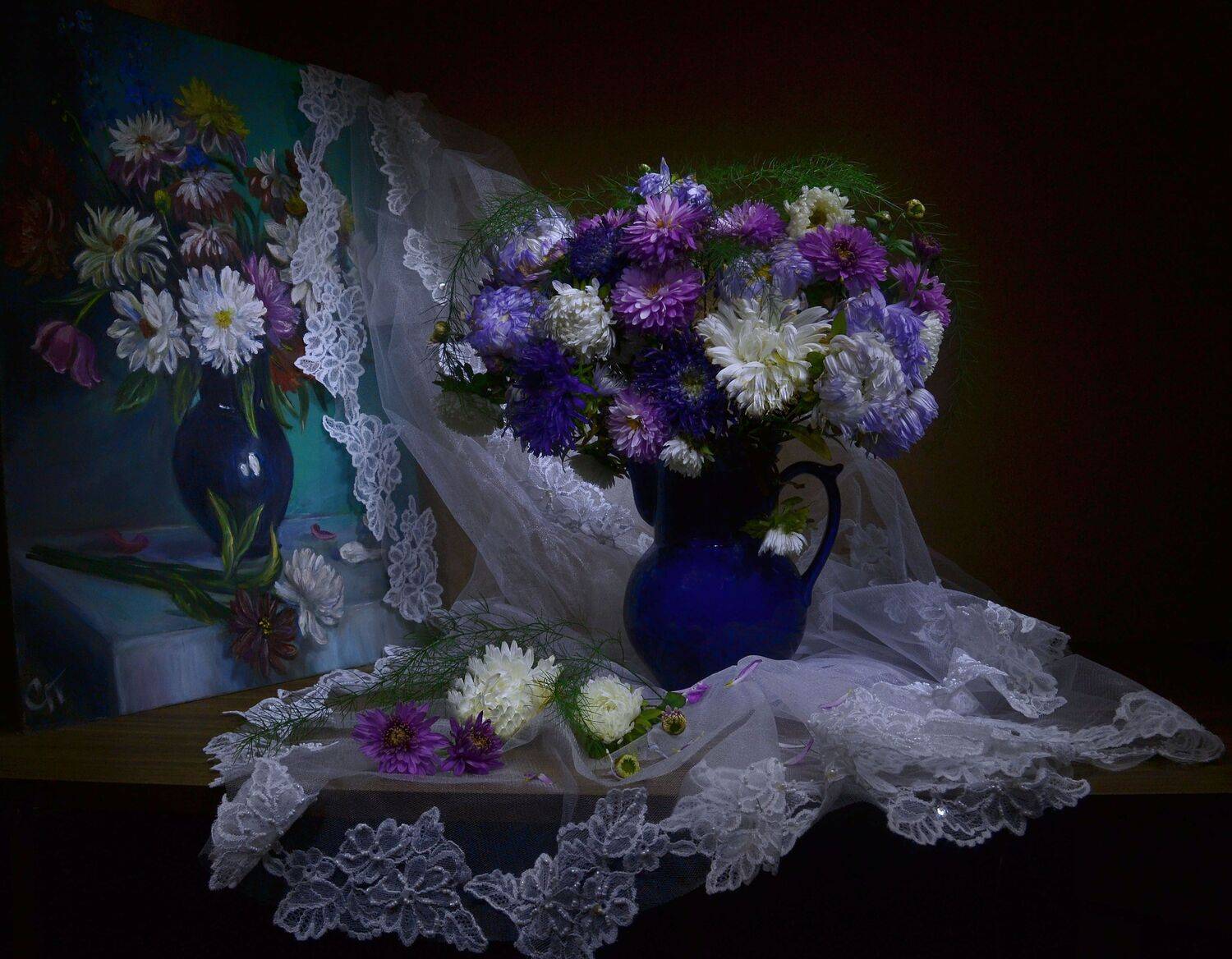 still life, натюрморт , астры, живопись, картина маслом, осень,  сентябрь, фото натюрморт, хризантемы, цветы, эклектика, Колова Валентина
