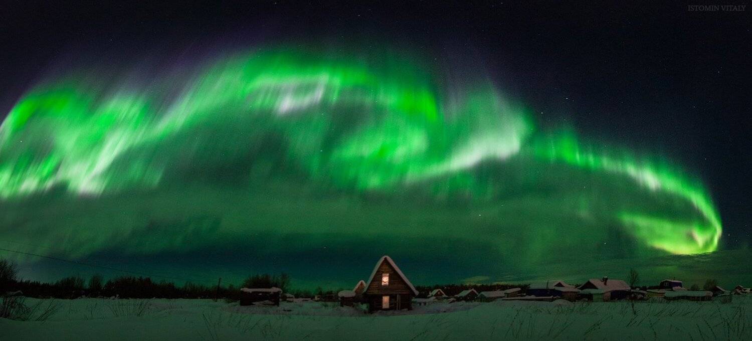 пейзаж,россия,апатиты,сияние,аврора,небо,дом,свет,панорама, Виталий Истомин