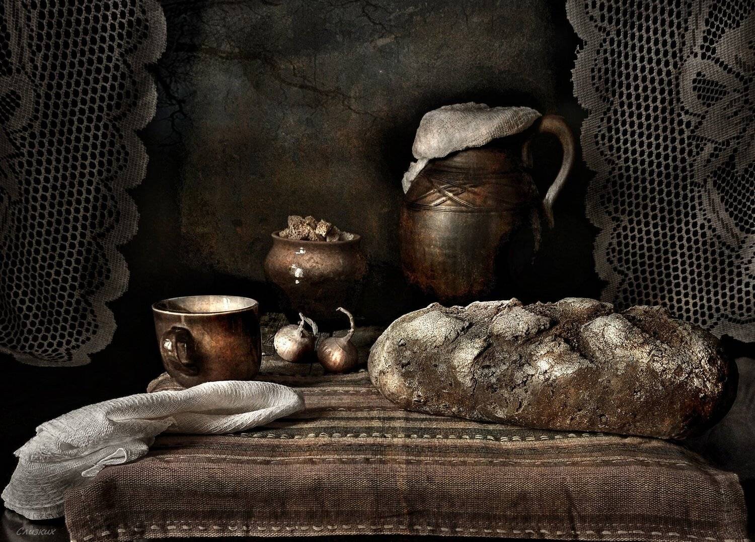 натюрморт,хлеб,традиция,кувшин,лук,весна,русь, Инаида