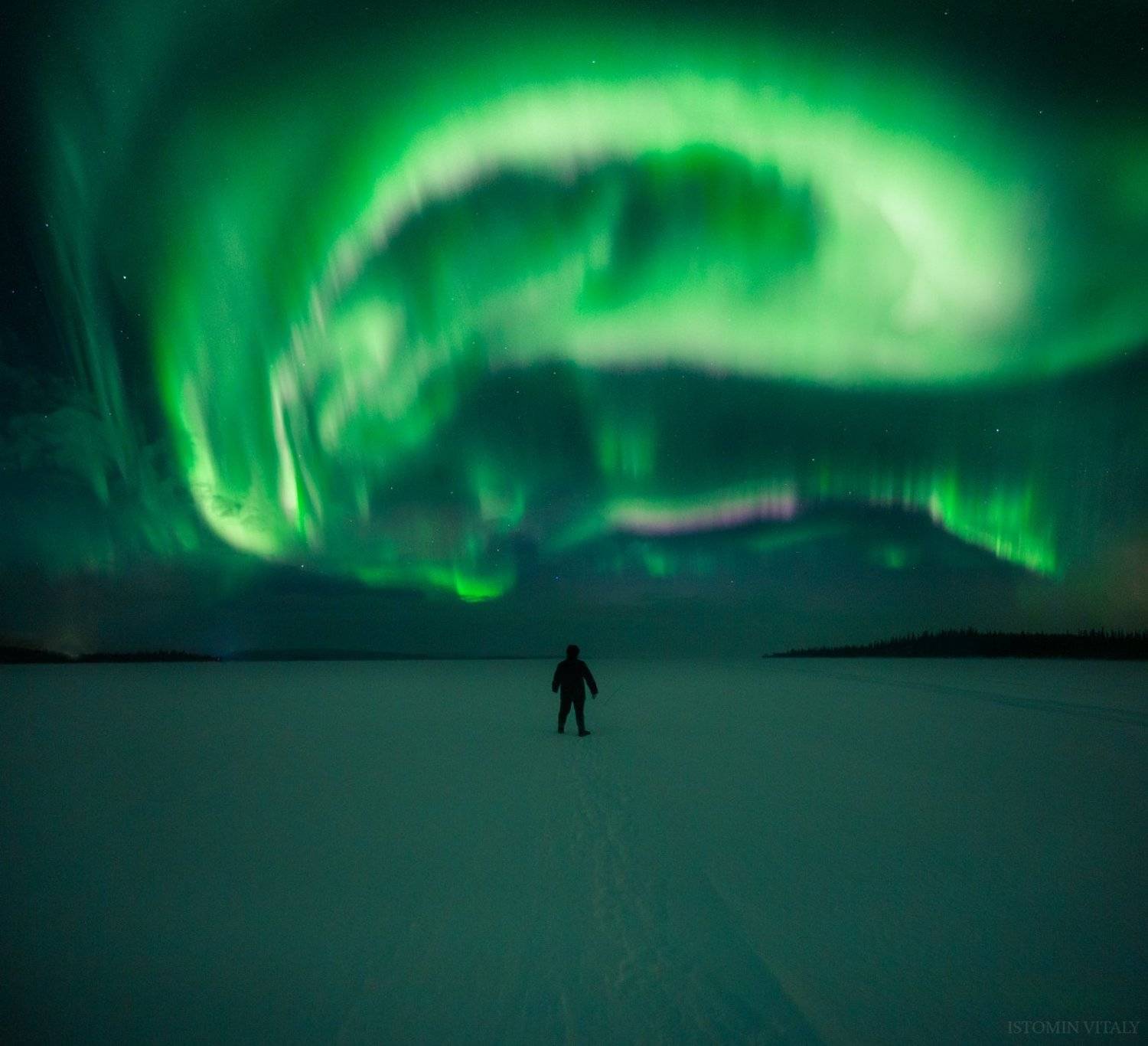 пейзаж,человек,россия,ночь,сияние,снег,звезды,россия,селфи, Виталий Истомин