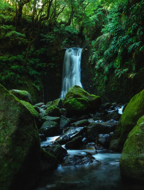 португалия, азорские острова, сан мигел, остров, водопад, лес, океан, длинная выдержка, тропики, скалы, атлантический океан Salto do Prego фото превью