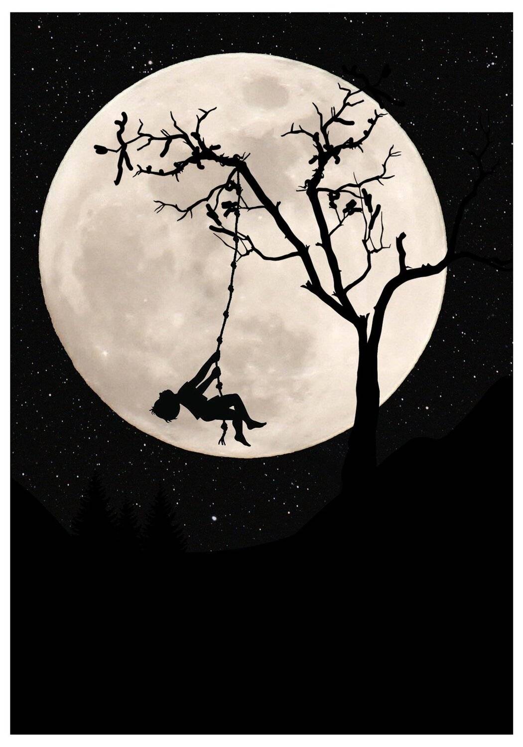 луна, ребенок, качеля, Sergii Vidov