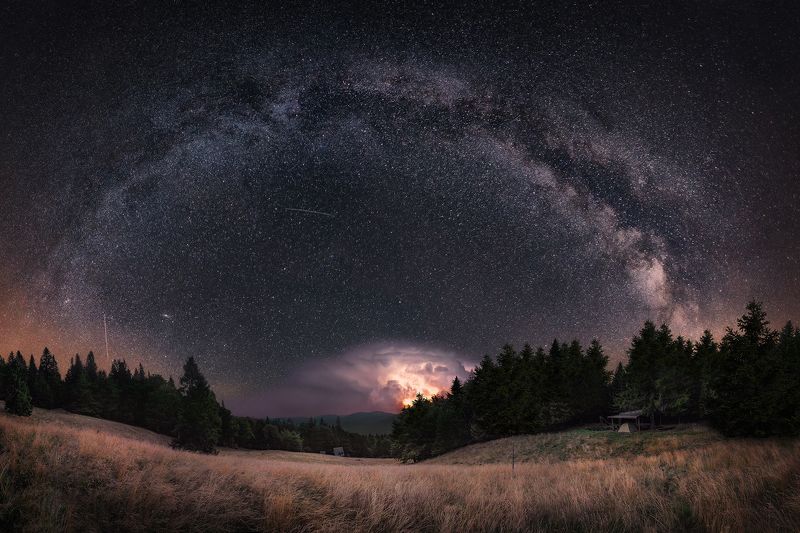 milky way, stars, night, mountains, Rycerzowa, Beskids, summer, storm, Poland, camping, Milky Way over Rycerzowa фото превью