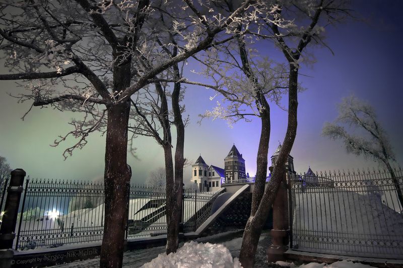 беларусь,	вечер,	зима, мир, замок, ночь, минск Дневная ночь в Мирском замке фото превью