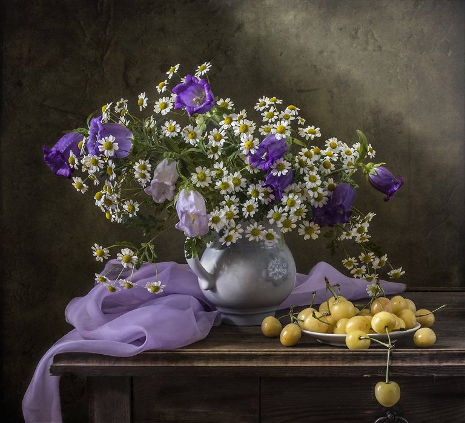 натюрморт, цветы, черешня, фрукты, still life, Оля