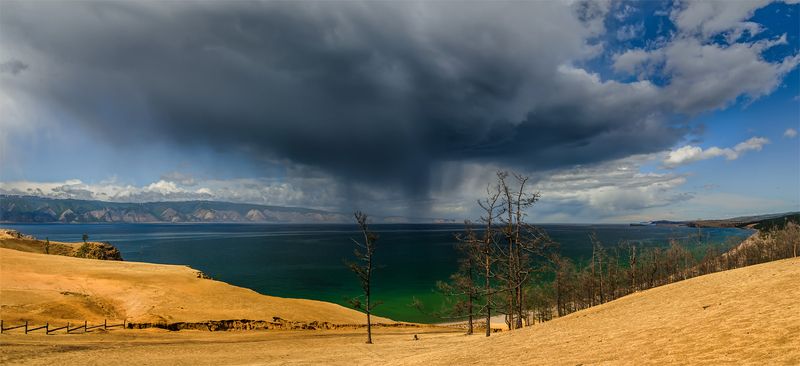 природа, пейзаж, озеро, байкал, сибирь, остров, ольхон, дождь, лето, панорама *** фото превью
