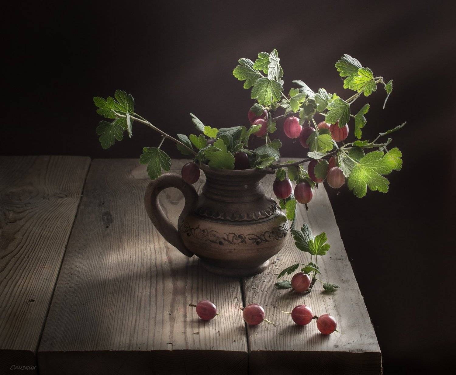 натюрморт,ягода,крыжовник,молочник,лето,вкус,свет, Инаида