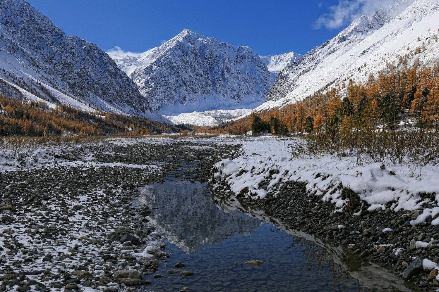 алтай, горный алтай, актру,караташ, ущелье актру, осень, снег, Галина Хвостенко
