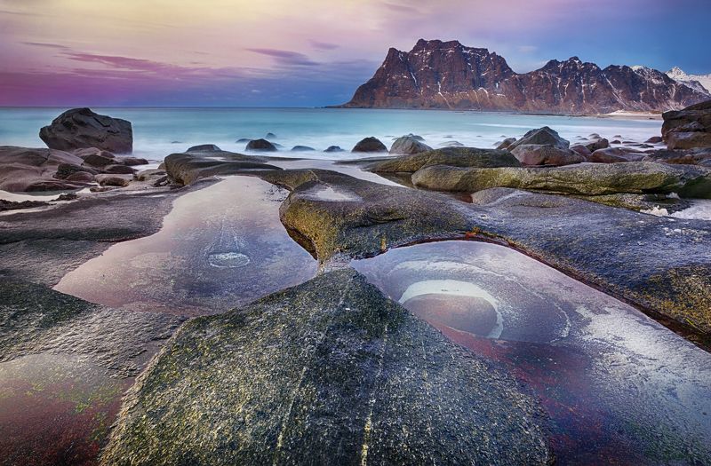 пейзаж, пляж, море, лофотены, норвегия, природа Utakleiv фото превью