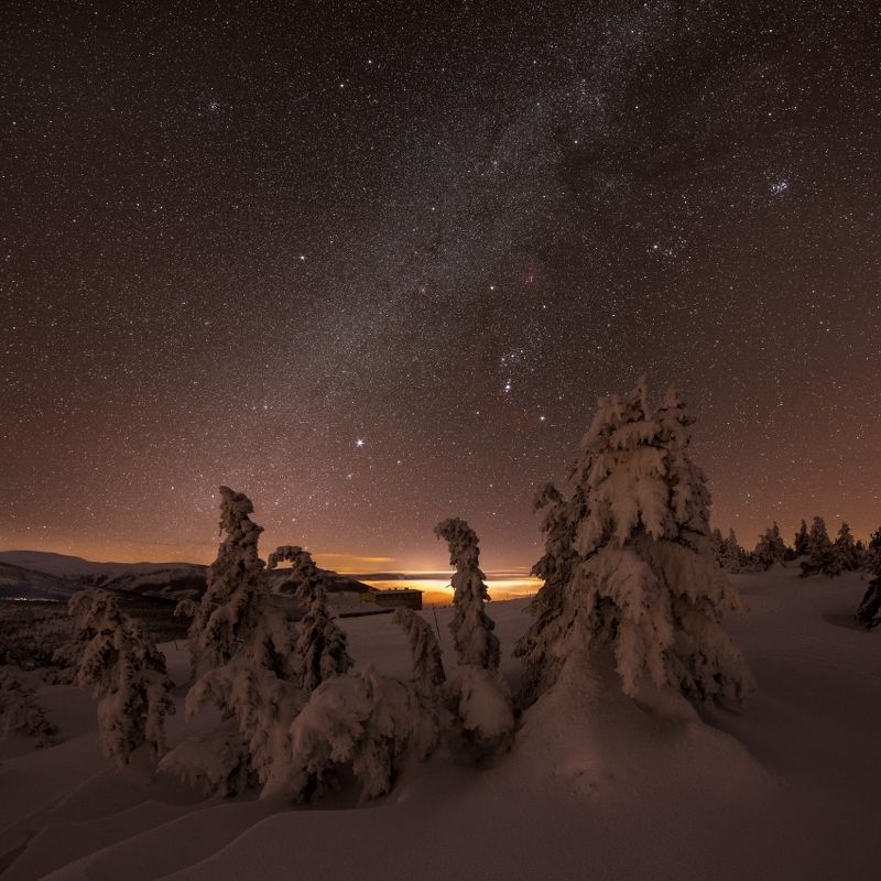 stars, snow, galaxy, milky way, czech, czech republic,mountains,orion Meeting of frozen lords фото превью
