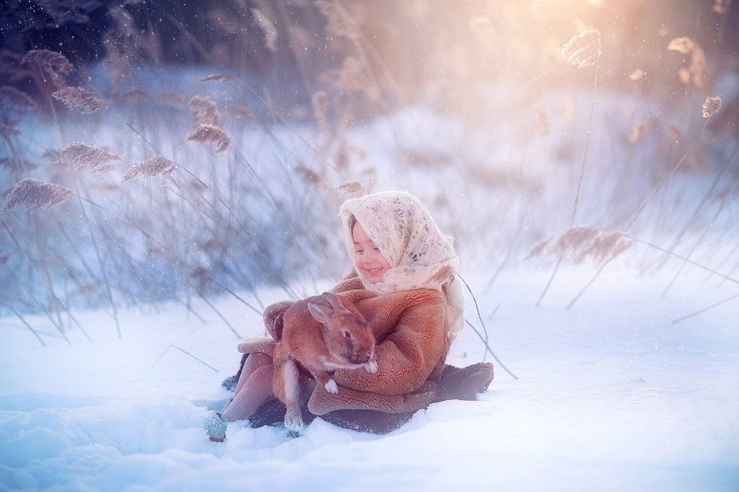 дети, семьям, малыши, любовь, зима, зайка, кролик, мороз, снег, Елена Горячева