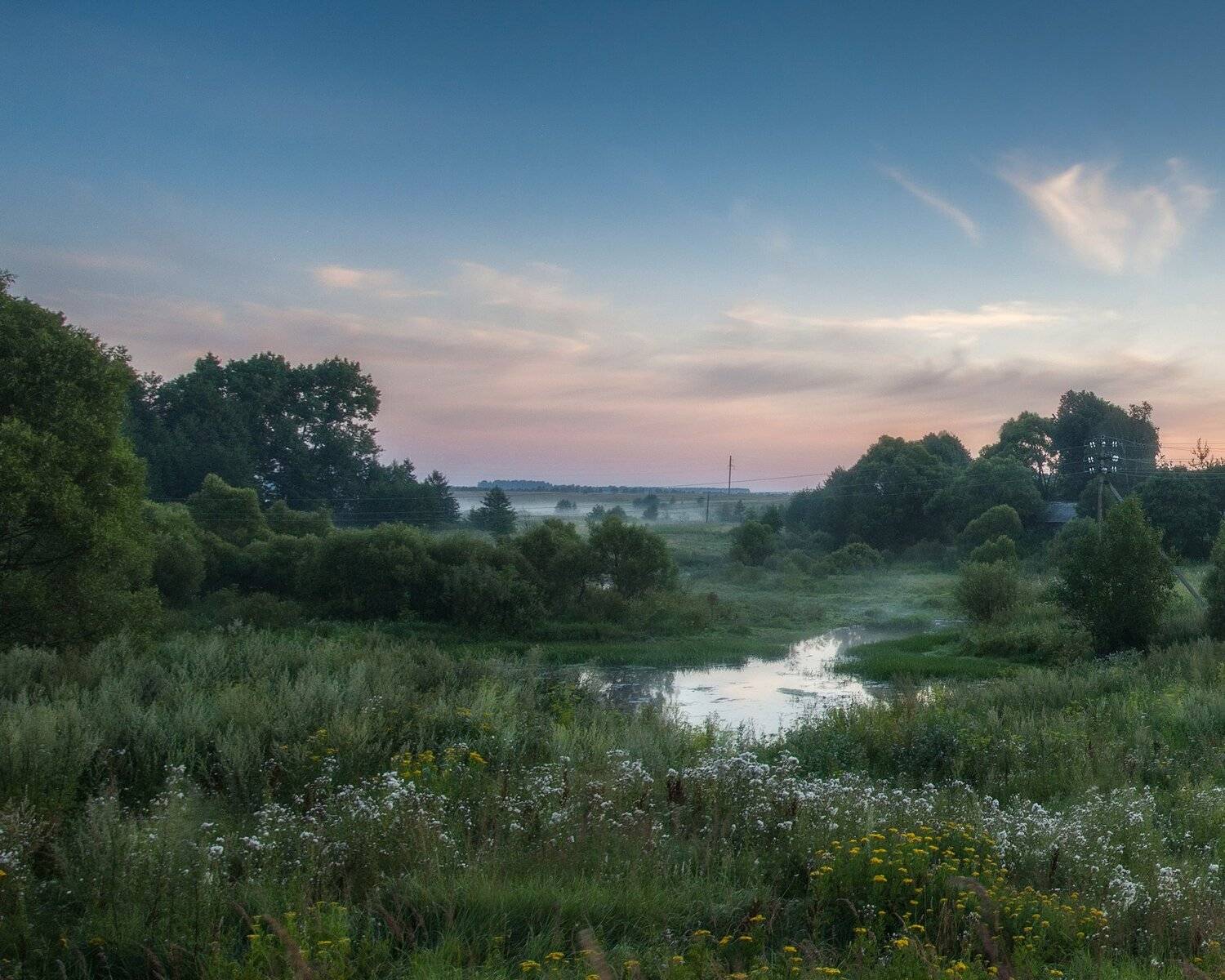 лето, деревня, рассвет, природа, пейзаж, небо, деревья, Павел Ныриков