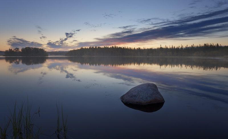 Озеро, утро, рассвет, облака,  Тихое утро фото превью