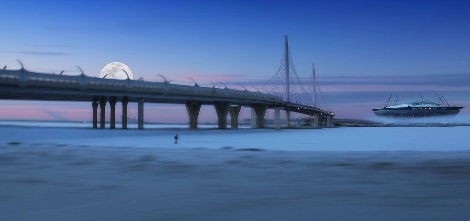 снег, стадион, летающая тарелка, нло, мост, зима, питер, абстракция, межгалактический корабль, луна, ALLA SOKOLOVA