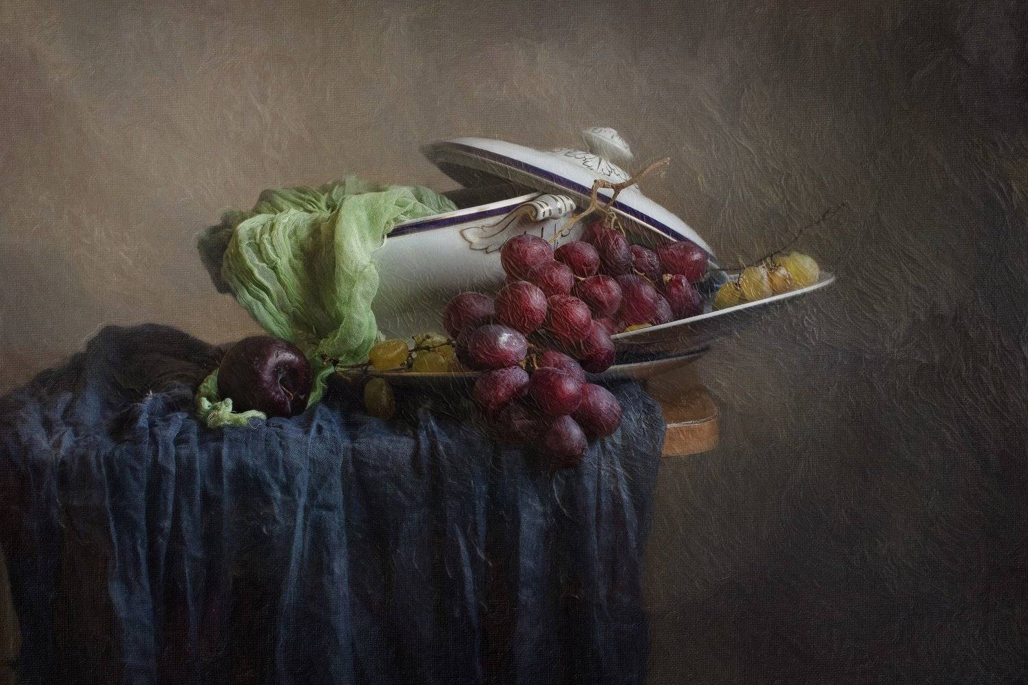 натюрморт, фарфор, виноград, Анна Петина