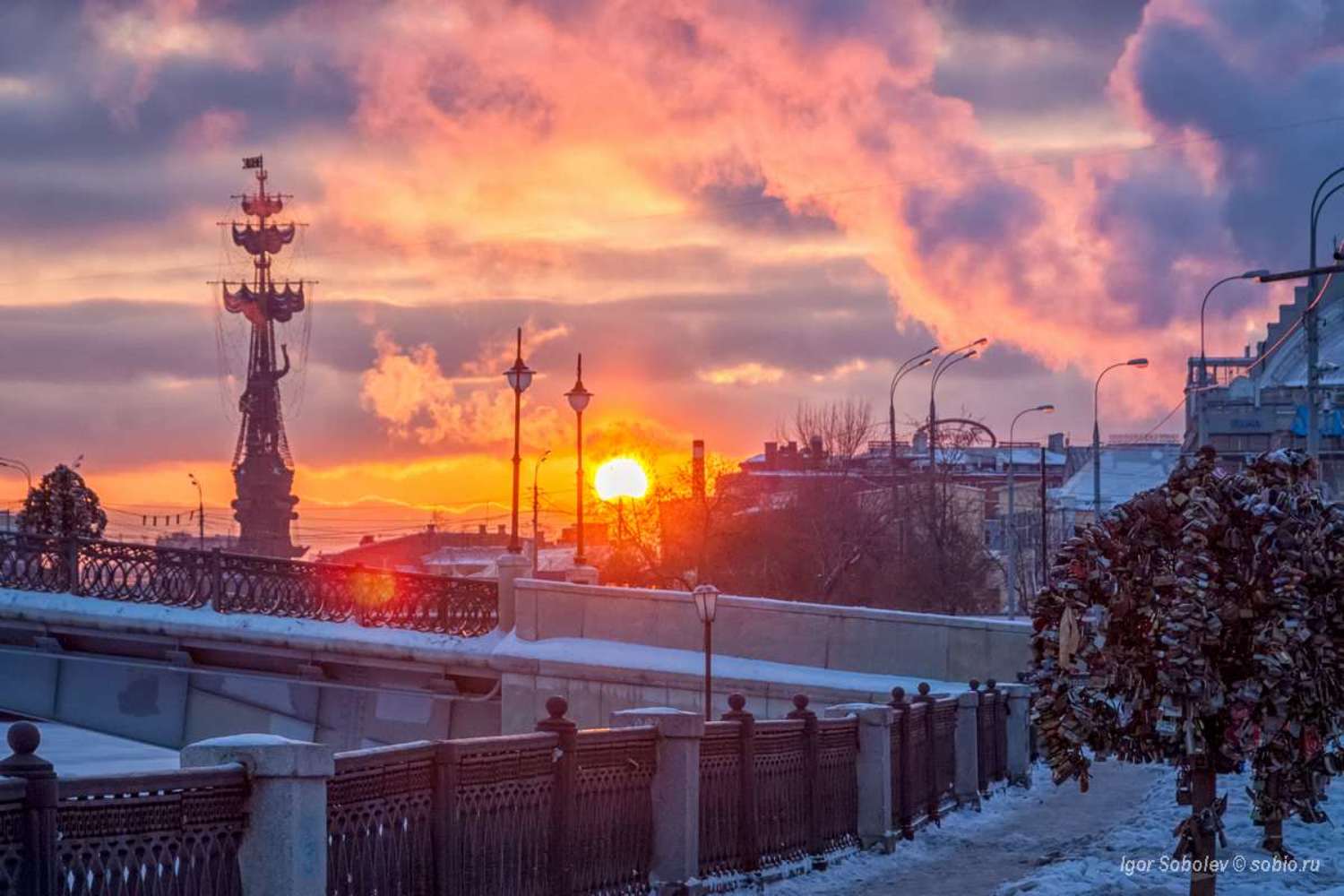 лужков мост, москва, зима, памятник, петр i, luzhkov bridge, moscow, winter, monument, peter i,, Соболев Игорь